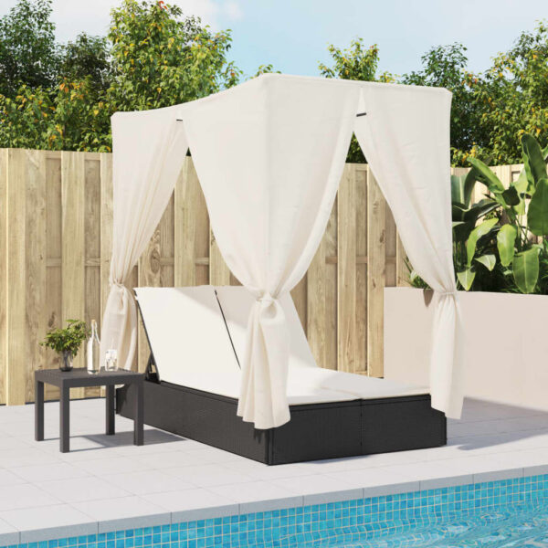 Daybed Canopy Double Sun Lounger Rotan Sintetis