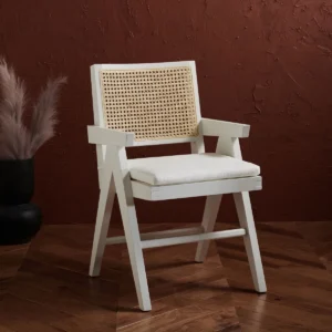 Kursi Kayu dengan Sandaran Rotan & Armrest