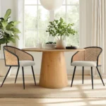 Kursi Rotan Anyam dengan Dudukan Bouclé & Rangka Besi