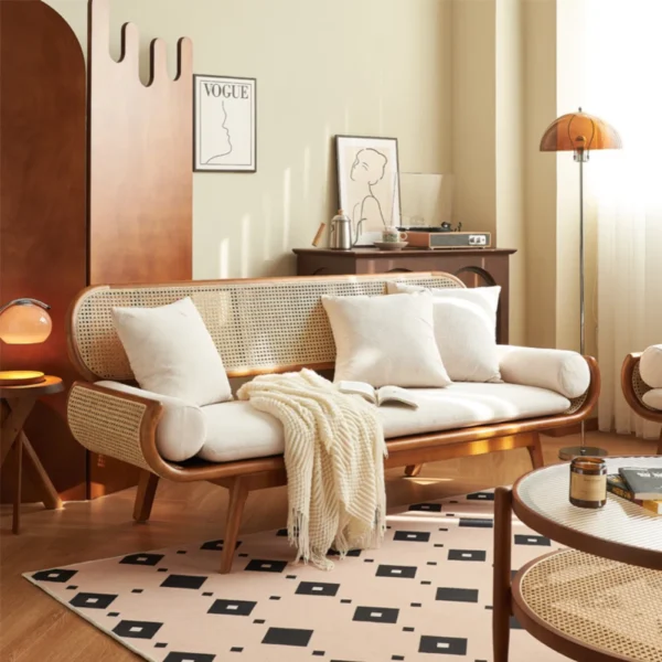 Sofa Rotan Kayu Modern Minimalis 3 Dudukan