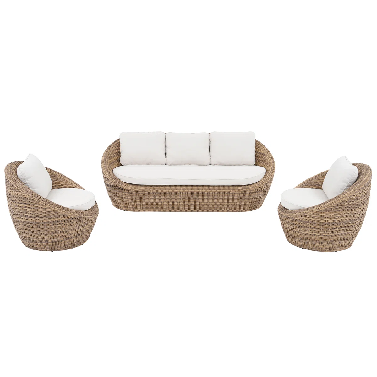 Set Sofa Rotan Sintetis 5 Seater dengan Bantalan Putih