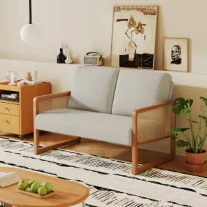 Sofa Loveseat Kayu & Rotan 2 Dudukan