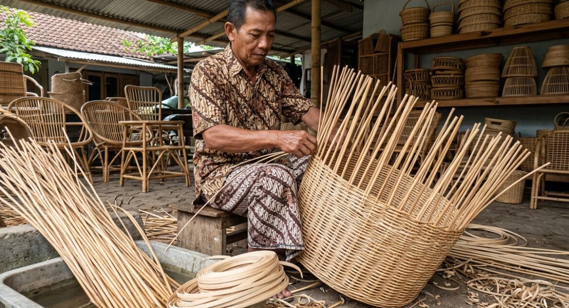 Cara Pengrajin Membuat Anyaman Rotan