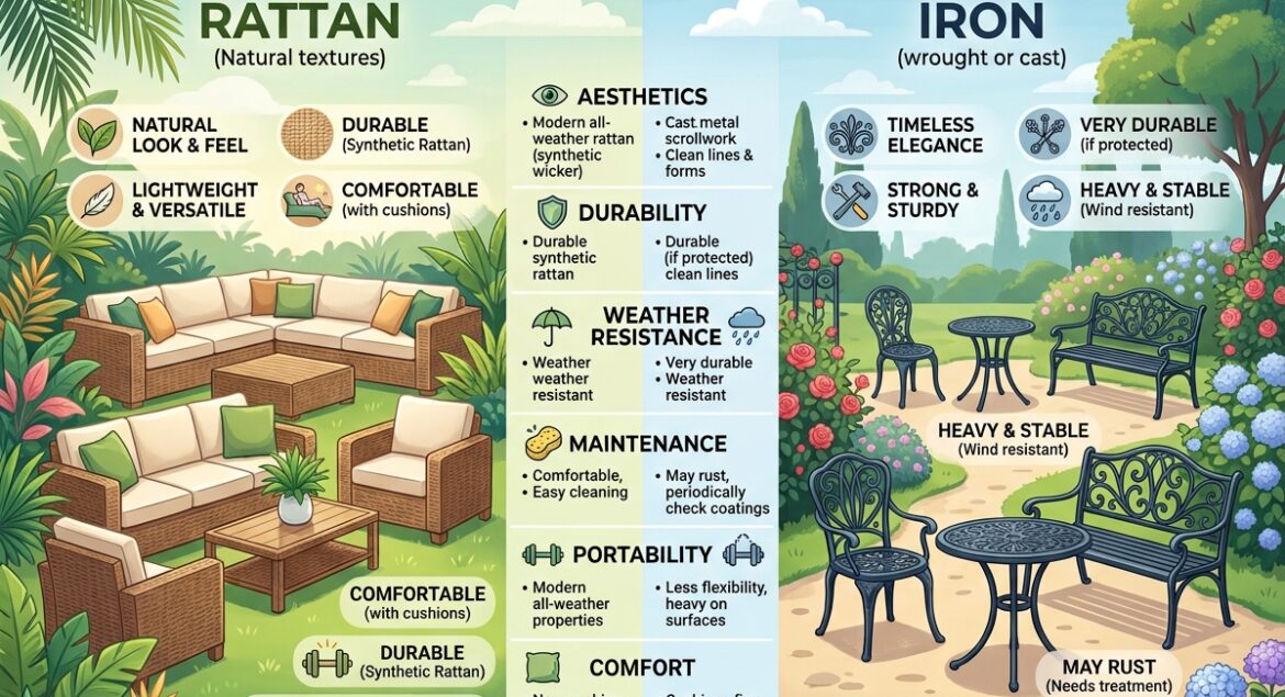 Furniture Rotan vs Furniture Besi untuk Taman